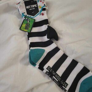 Beetlejuice Black White Striped Sandworm Teeth Fin Socks New Crew Mens